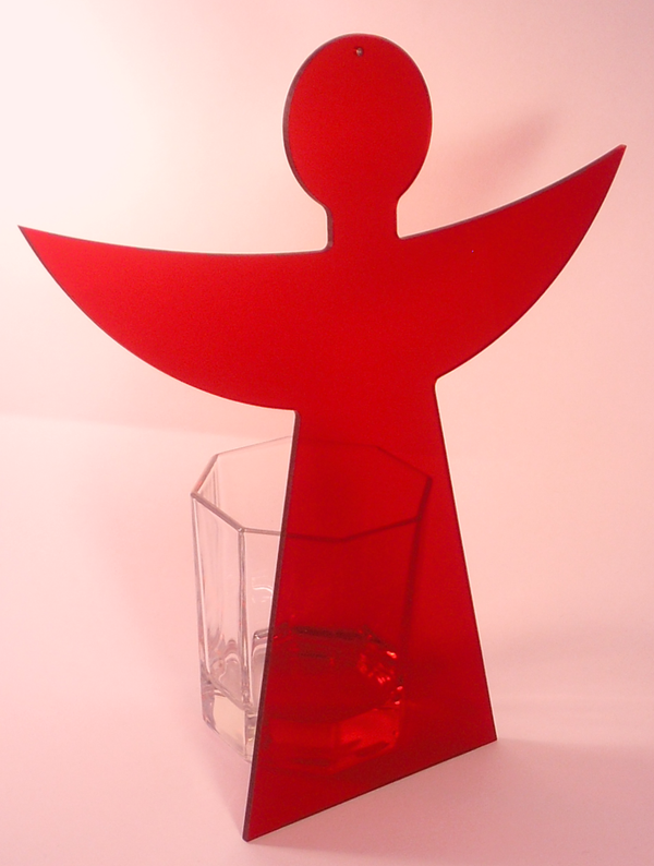 Acryl-Engel, Weihnachtsengel aus rot transparentem Acrylglas, 21,5 cm hoch